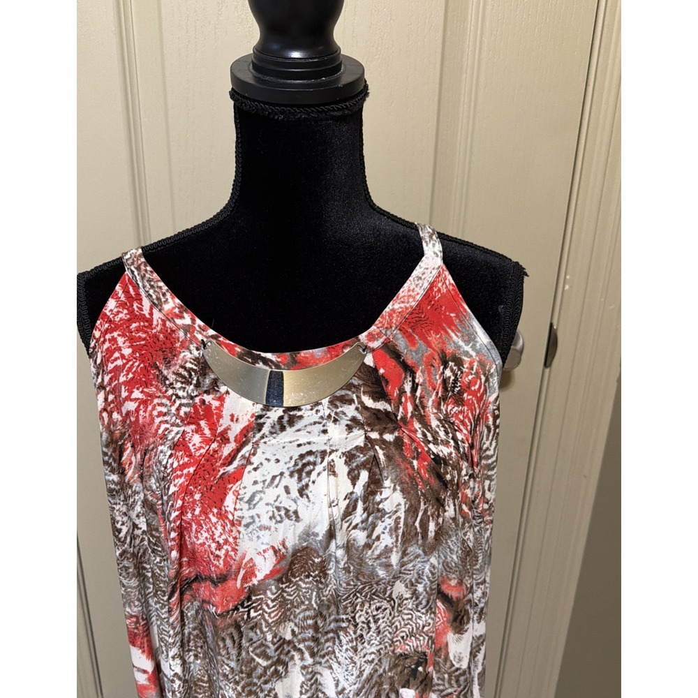 Mlle Gabrielle Womens 3X Maxi Dress Red Brown Abstract Floral Sleeveless Plus